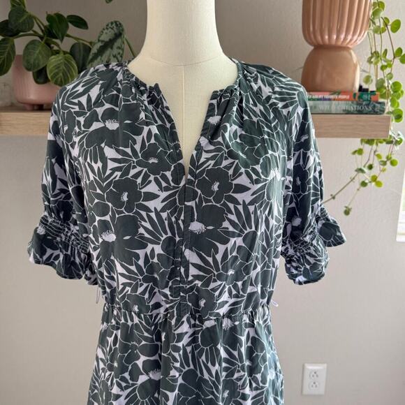 GAP Floral Midi Dress XS Puff Half Sleeve Cinched Waist  Cottagecore Lighweight - Picture 3 of 10